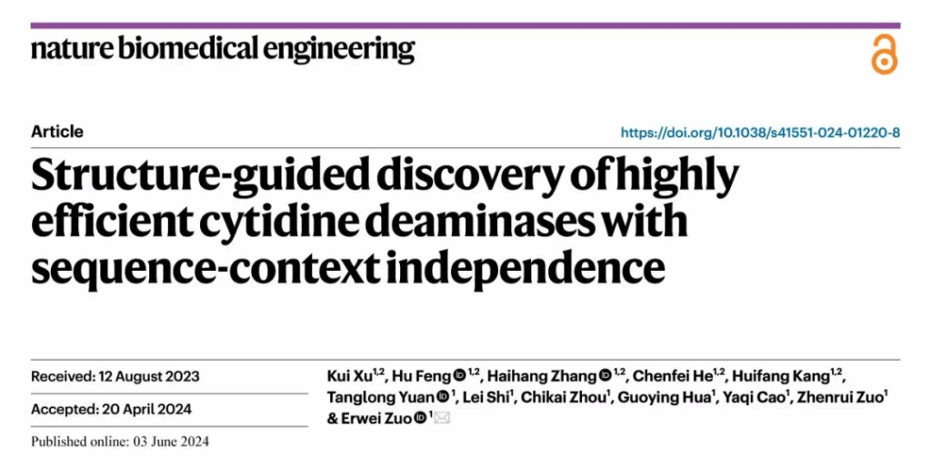 Nature Biomedical Engineering | 基因组所左二伟团队开发新型单碱基编辑器